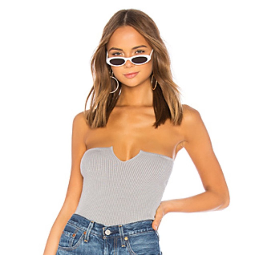 Edith Sweater Knit Tube Top in Grey